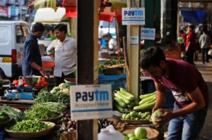 Advertisement boards of Paytm, a digital wallet company, 